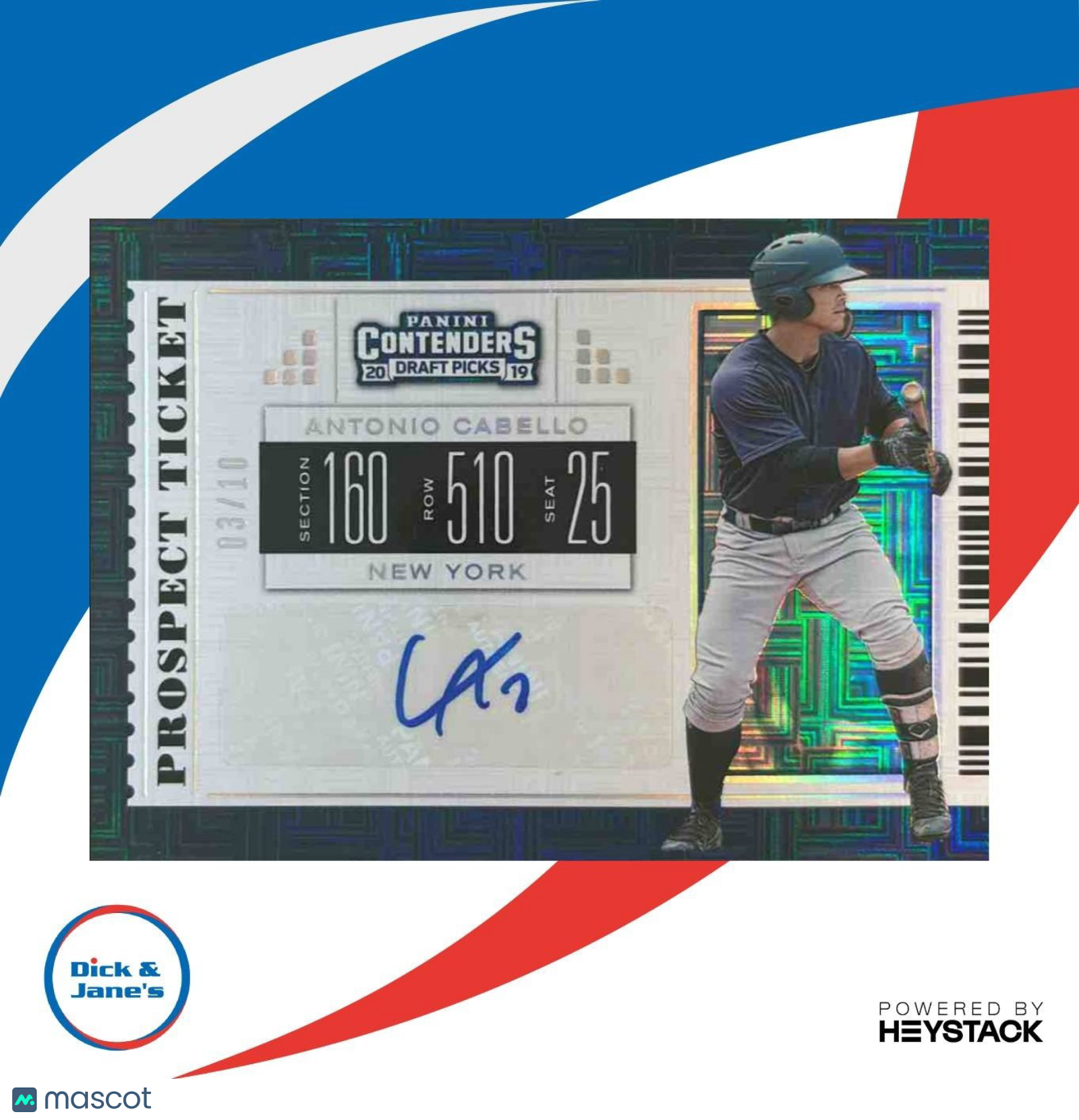 2019 Panini Contenders Draft Antonio Cabello Auto /10 #24 New York Yankees