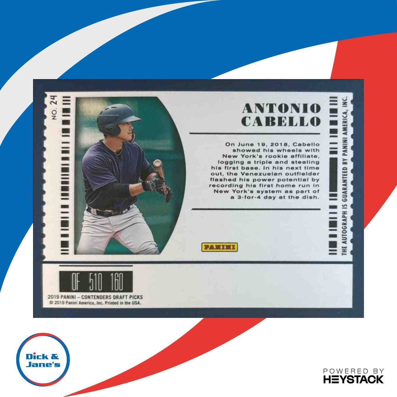 2019 Panini Contenders Draft Antonio Cabello Auto /10 #24 New York Yankees