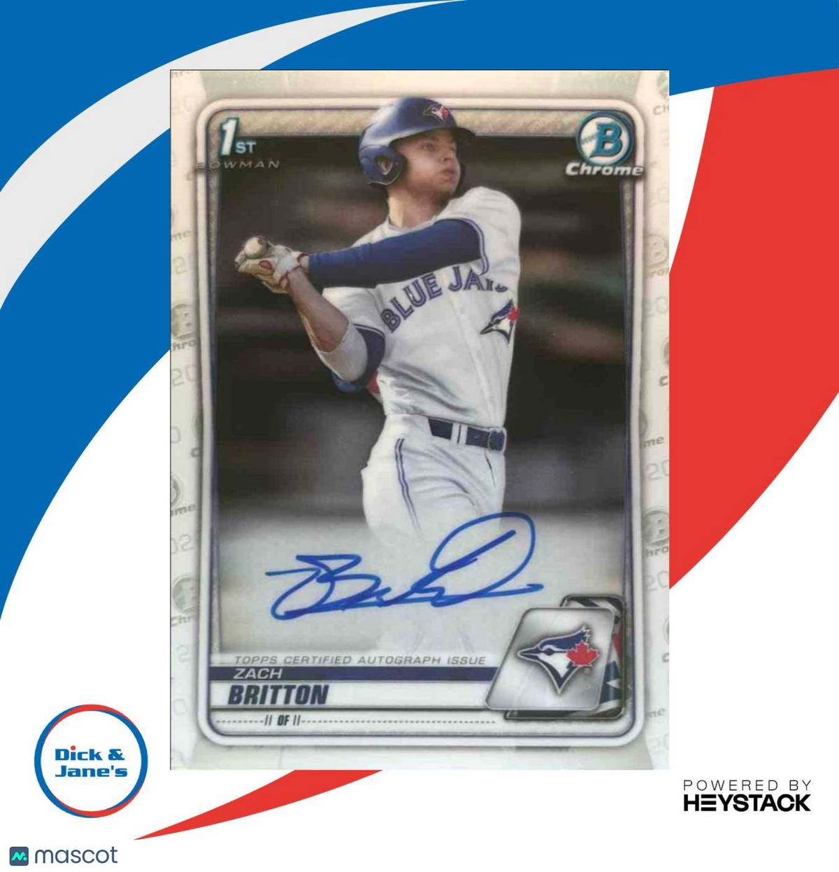 2020 Bowman Draft Zach Britton Chrome Pick Auto #CDA-ZB Toronto Blue Jays