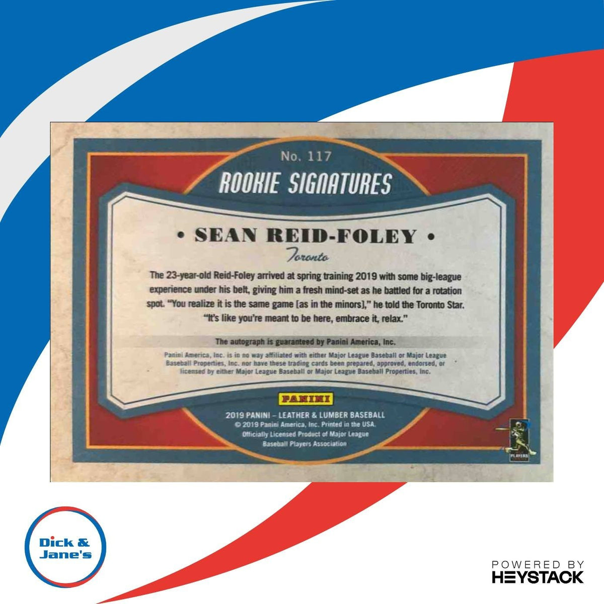 2019 Leather & Lumber Sean Reid Foley Rookie Signature Silver /25 #117 Blue Jays