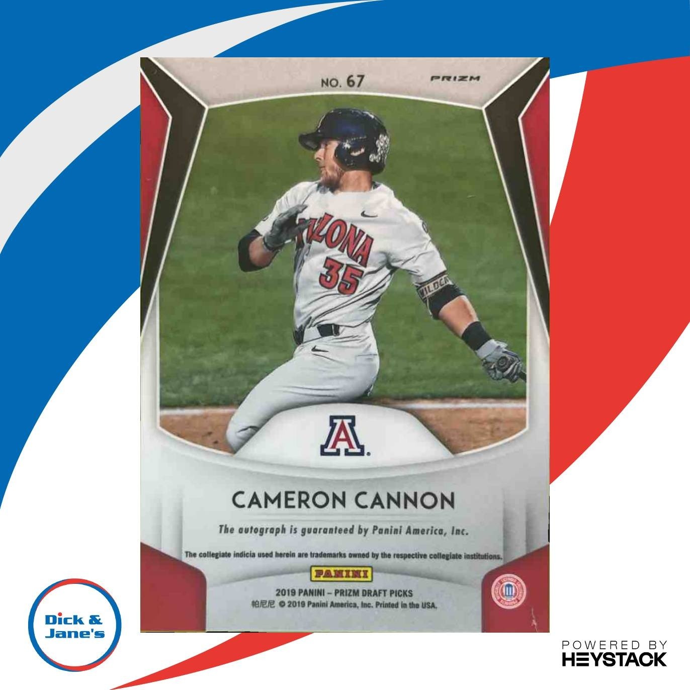 2019 Panini Prizm Draft Picks Cameron Cannon Auto Green #67 Arizona Wildcats