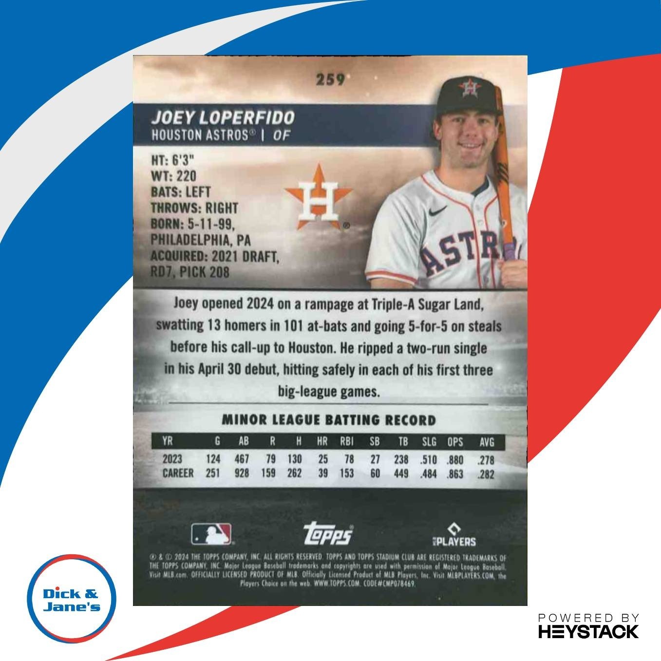 2024 Topps Stadium Club Joey Loperfido Chrome #259 RC Houston Astros