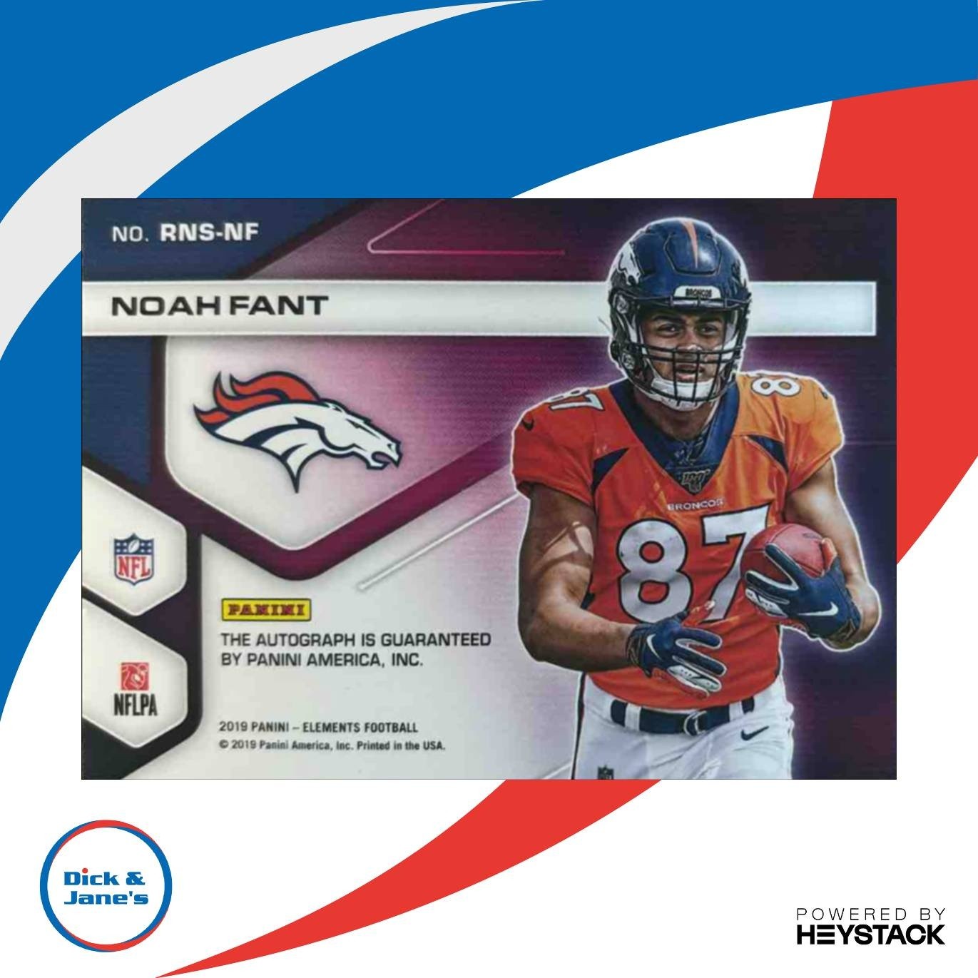 2019 Panini Elements Noah Fant Rookie Neon Signs Red /50 RC Auto Denver Broncos