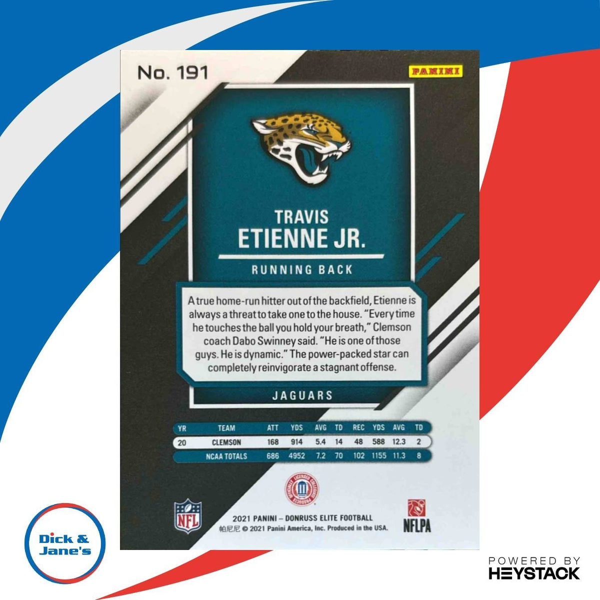 2021 Donruss Elite Travis Etienne Jr. Gold 5/10 #191 RC Jacksonville Jaguars