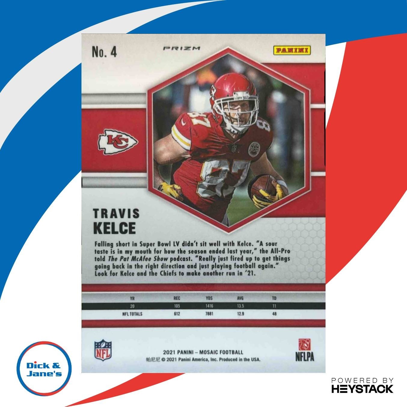 2021 Panini Mosaic Travis Kelce Prizm Silver #4 Kansas City Chiefs