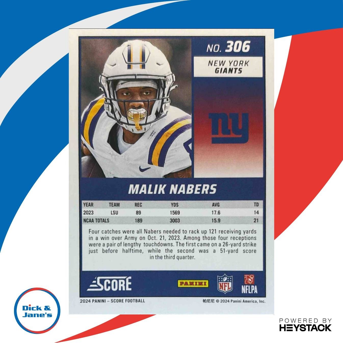 2024 Panini Score Malik Nabers #306 RC New York Giants