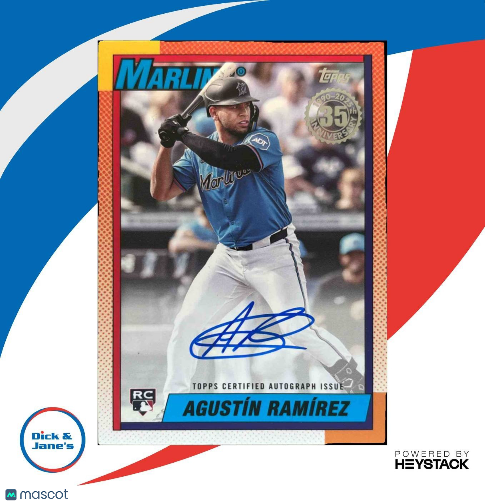 2025 Topps Update Agustin Ramirez 1990 Auto #90AU-AGU RC Miami Marlins