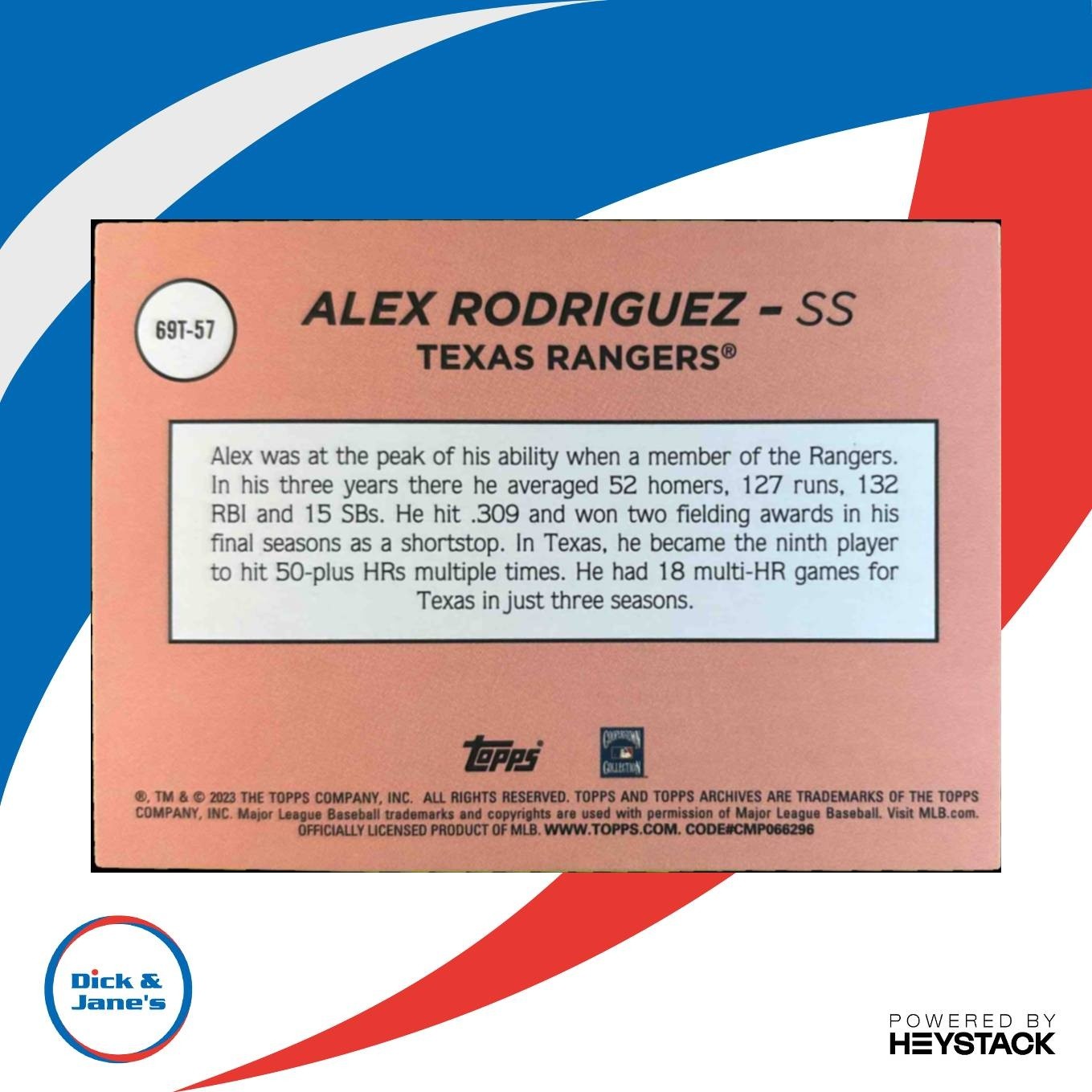 2023 Topps Archives Alex Rodriguez 1969 Single Player Foil #69T-57 Texas Rangers