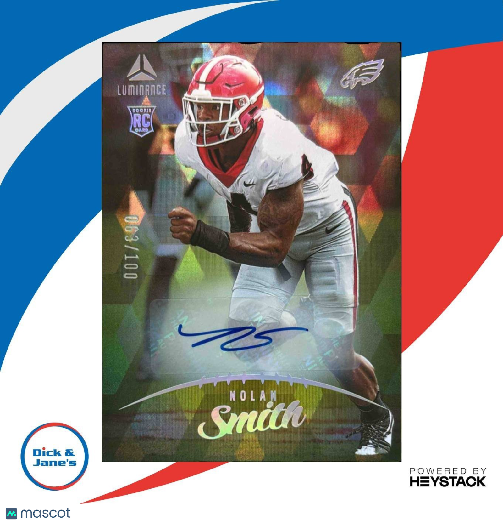 2023 Panini Luminance Nolan Smith Auto Gold /100 #161 RC Philadelphia Eagles