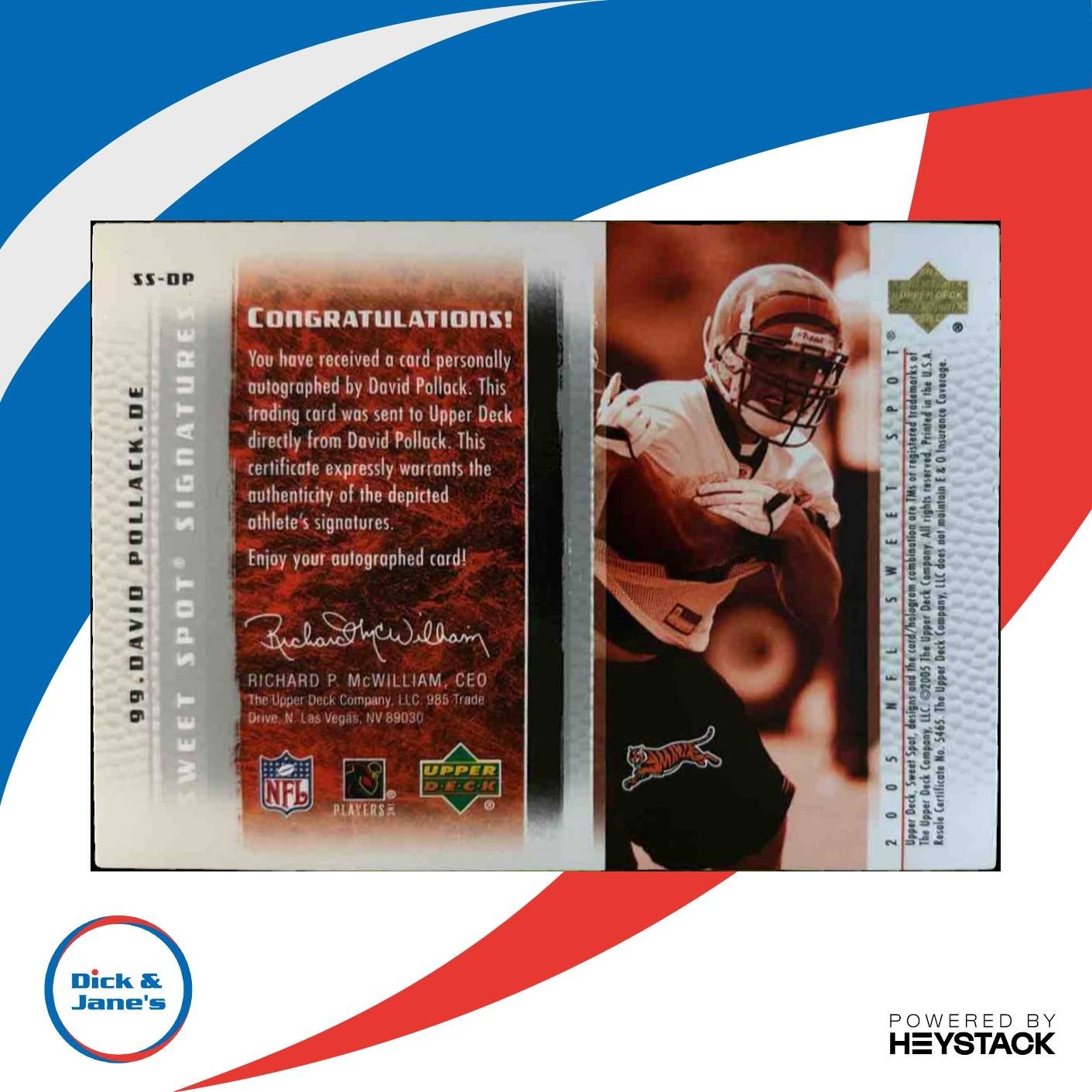 2005 Upper Deck Sweet Spot David Pollack Signatures RC Auto Cincinnati Bengals