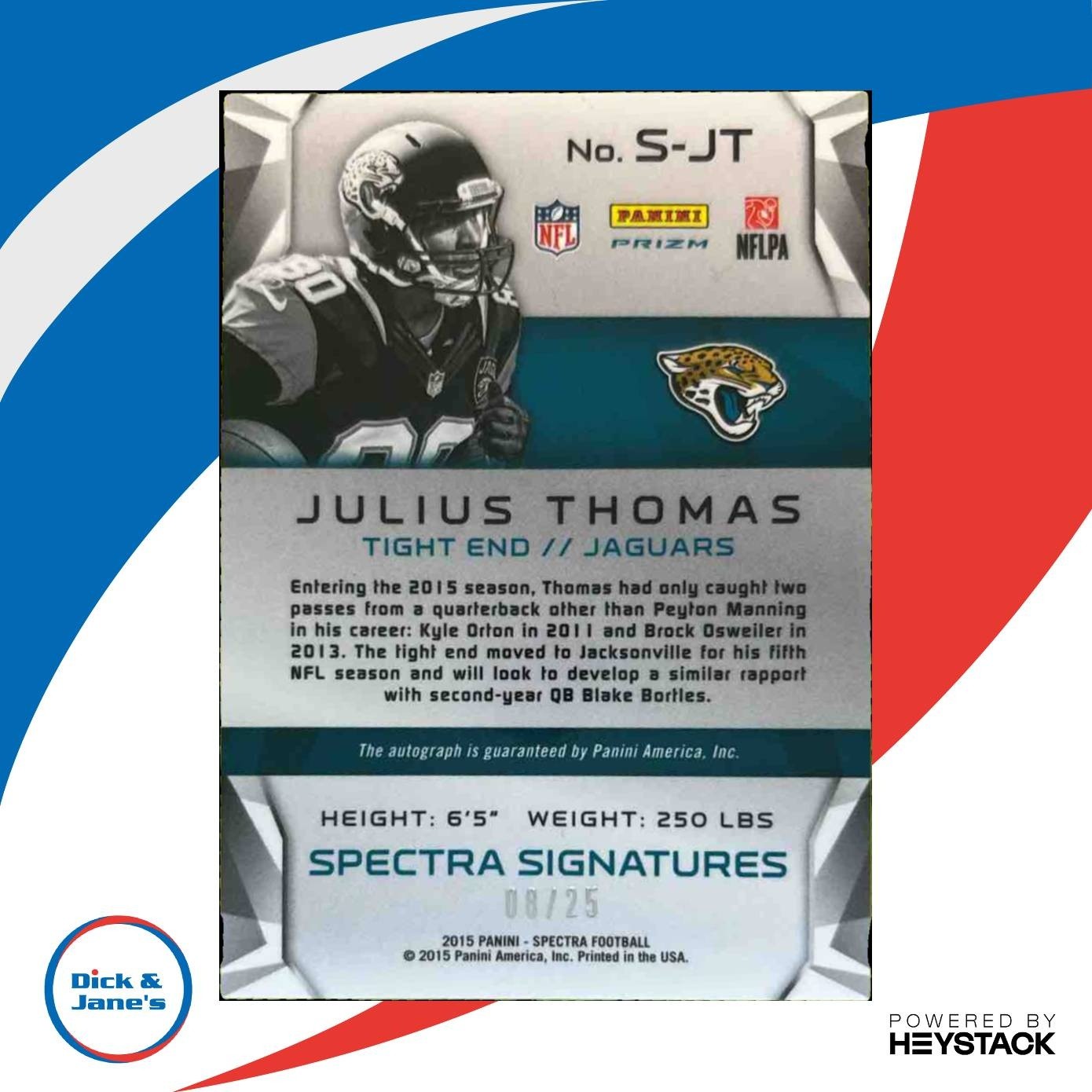 2015 Panini Spectra Julius Thomas Signatures Neon Green 8/25 Jaguars