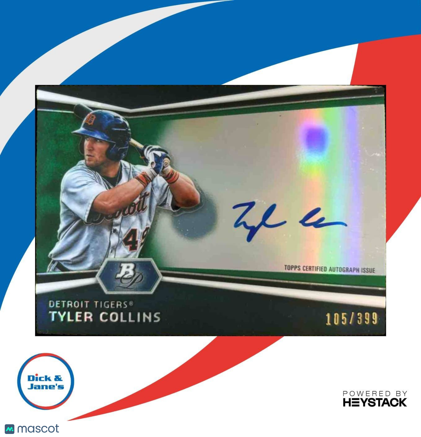 2012 Bowman Platinum Tyler Collins Prospect Auto Green /399 Detroit Tigers
