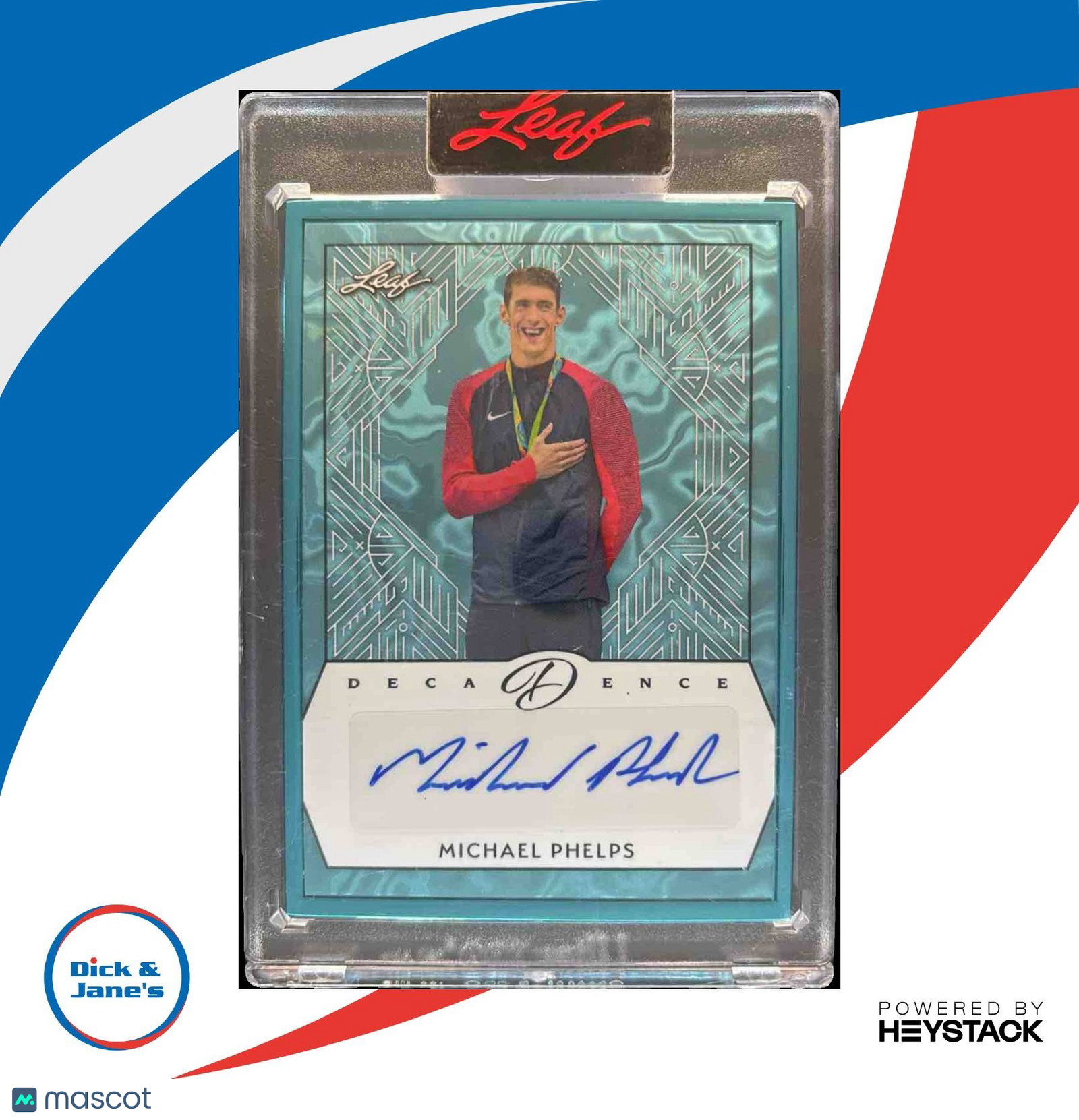 2024 Leaf Decadence Michael Phelps Turquoise Auto 2/10 # Water Color Match? Gold