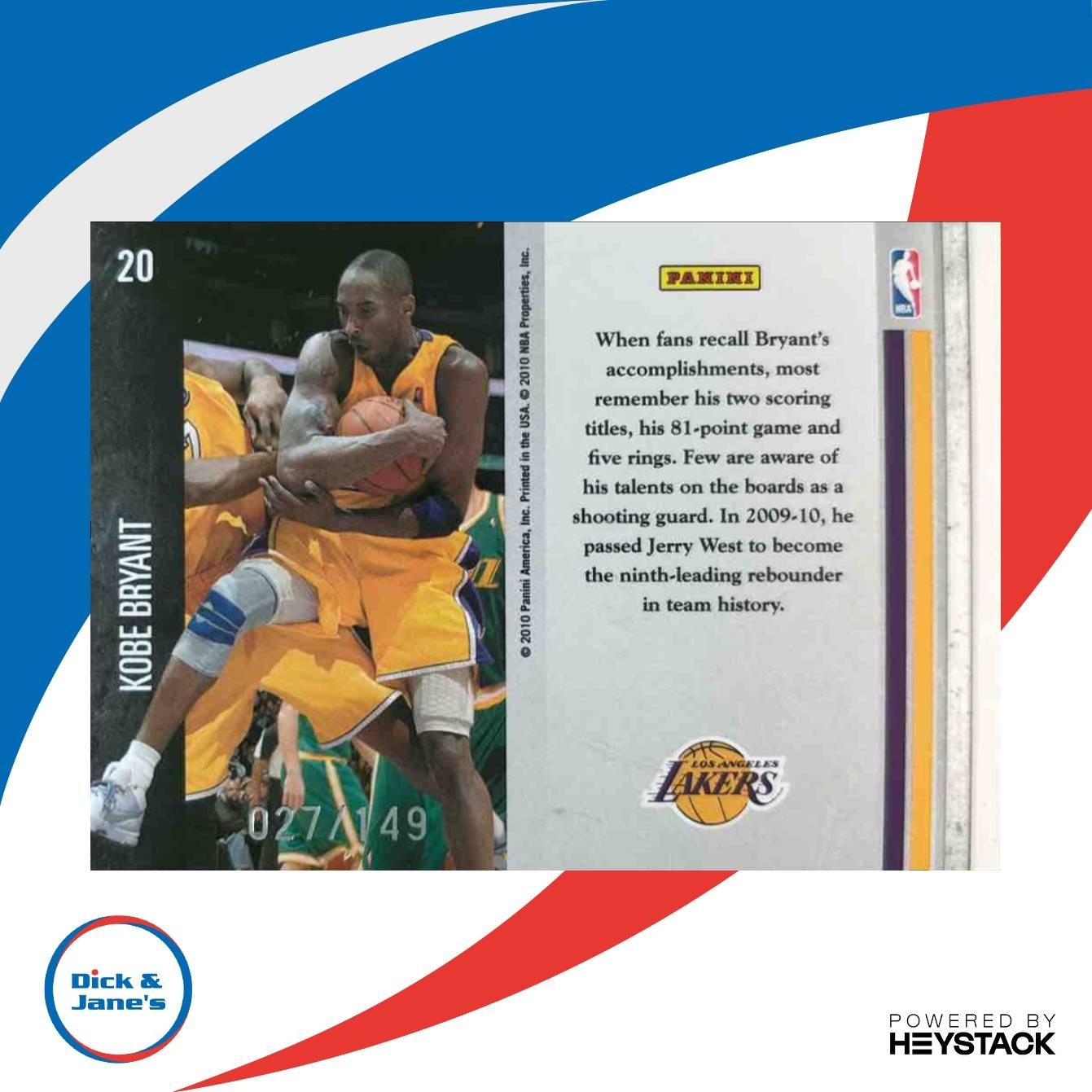 2010-11 Panini Limited Kobe Bryant Glass Cleaners 27/149 #20 Los Angeles Lakers