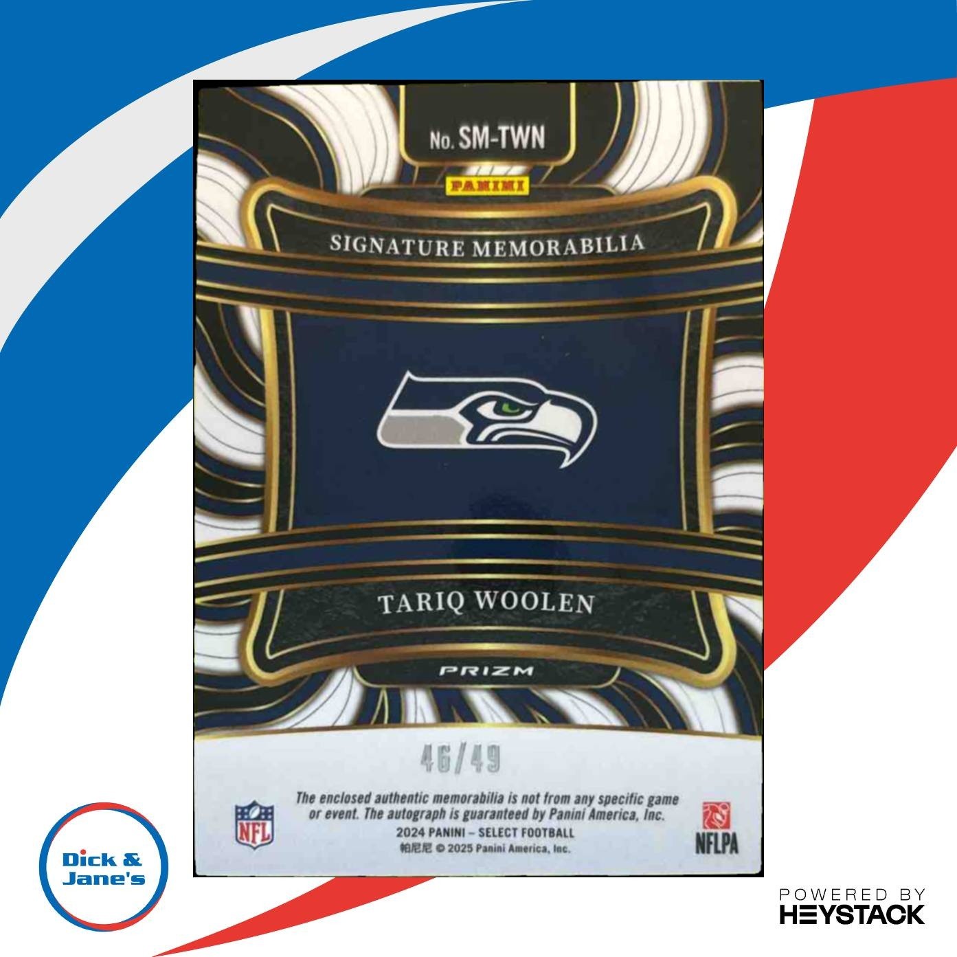 2024 Panini Select Tariq Woolen Signature Patch Purple /49 Seahawks