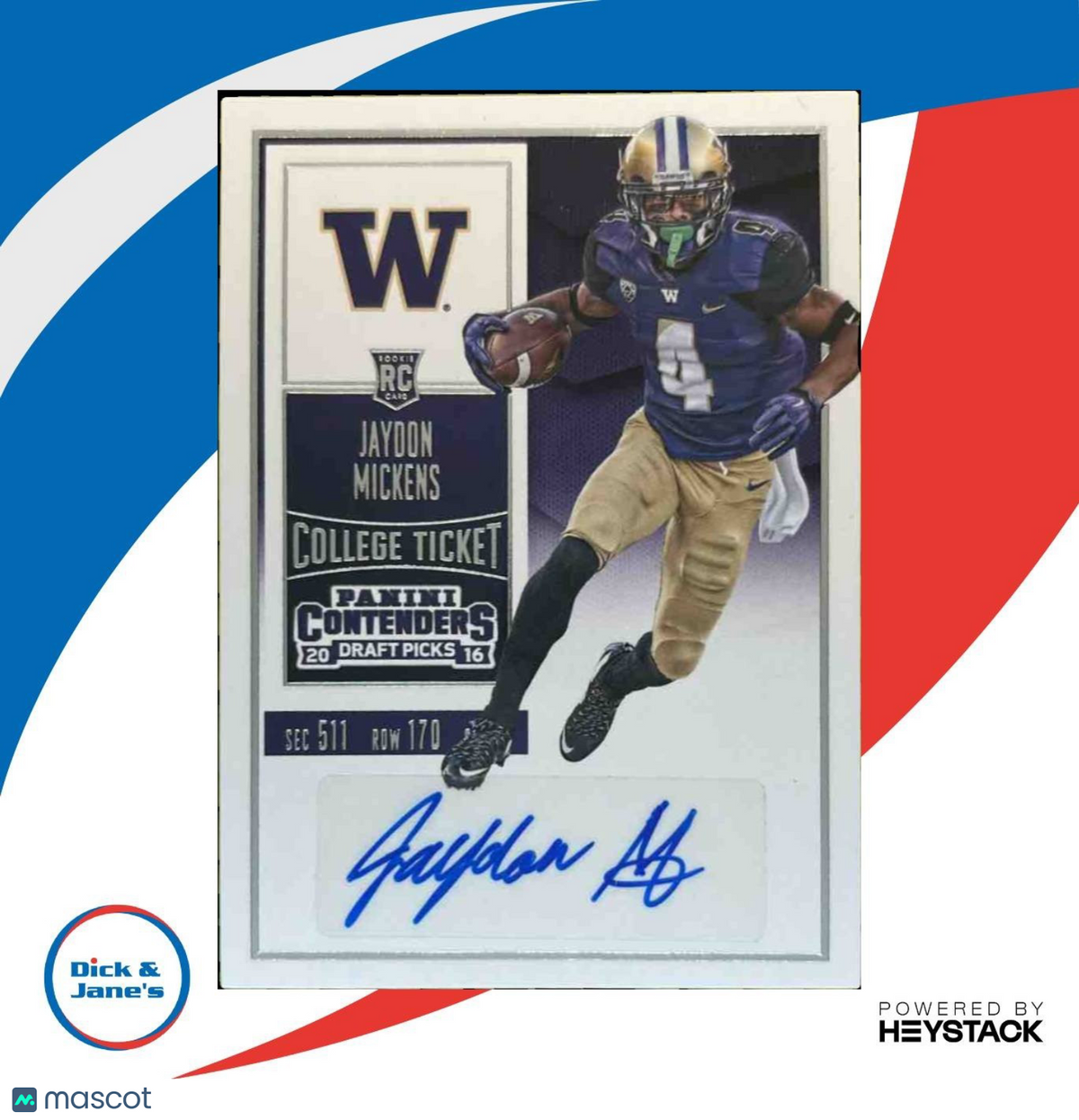 2016 Panini Contenders Draft Picks Jaydon Mickens #185 Auto Washington Huskies