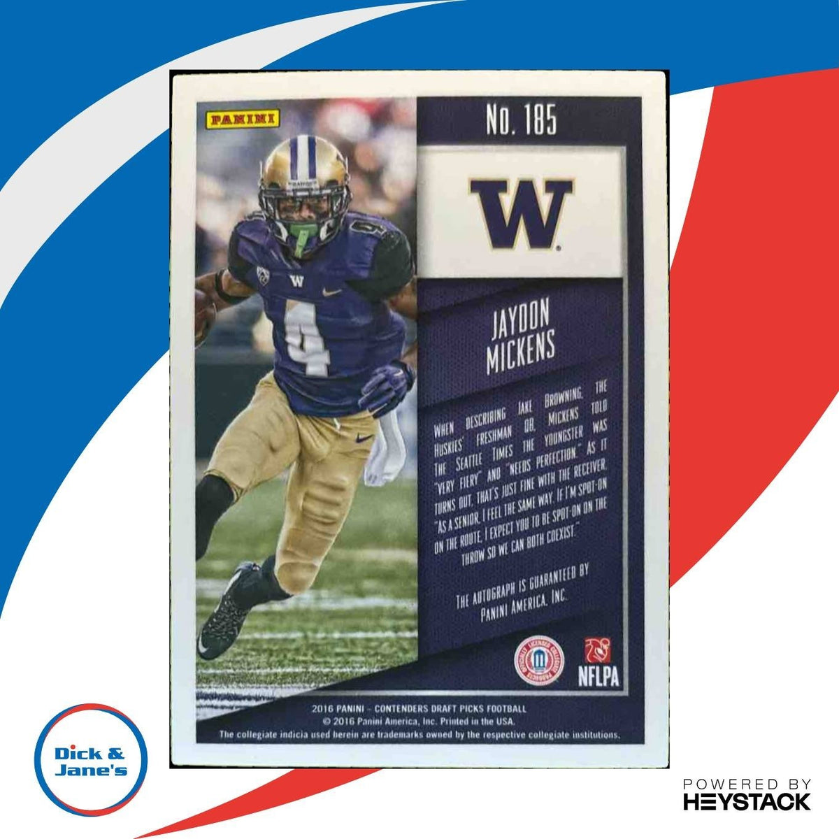 2016 Panini Contenders Draft Picks Jaydon Mickens #185 Auto Washington Huskies
