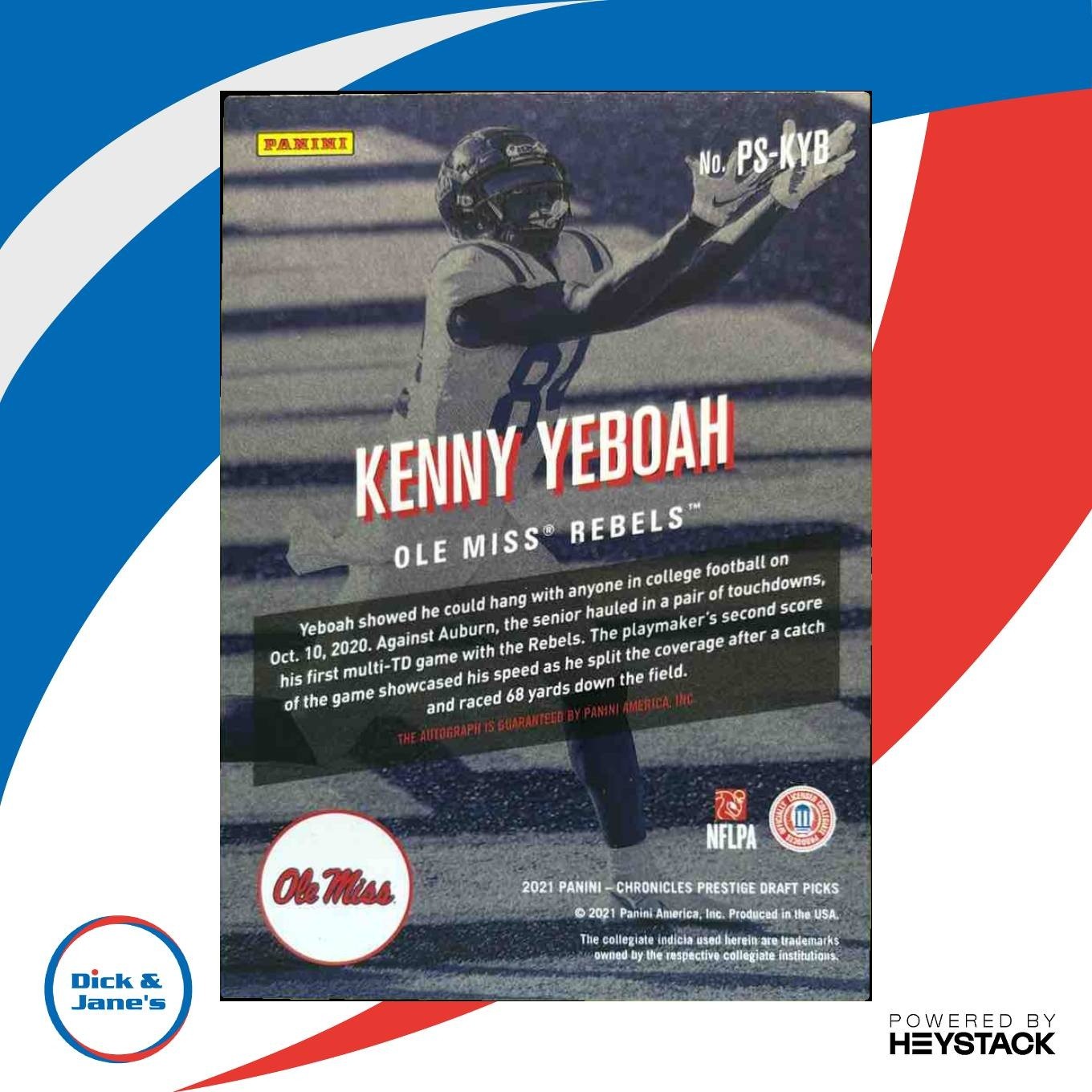 2021 Chronicles Draft Kenny Yeboah Prestige Signatures RC Ole Miss Rebels