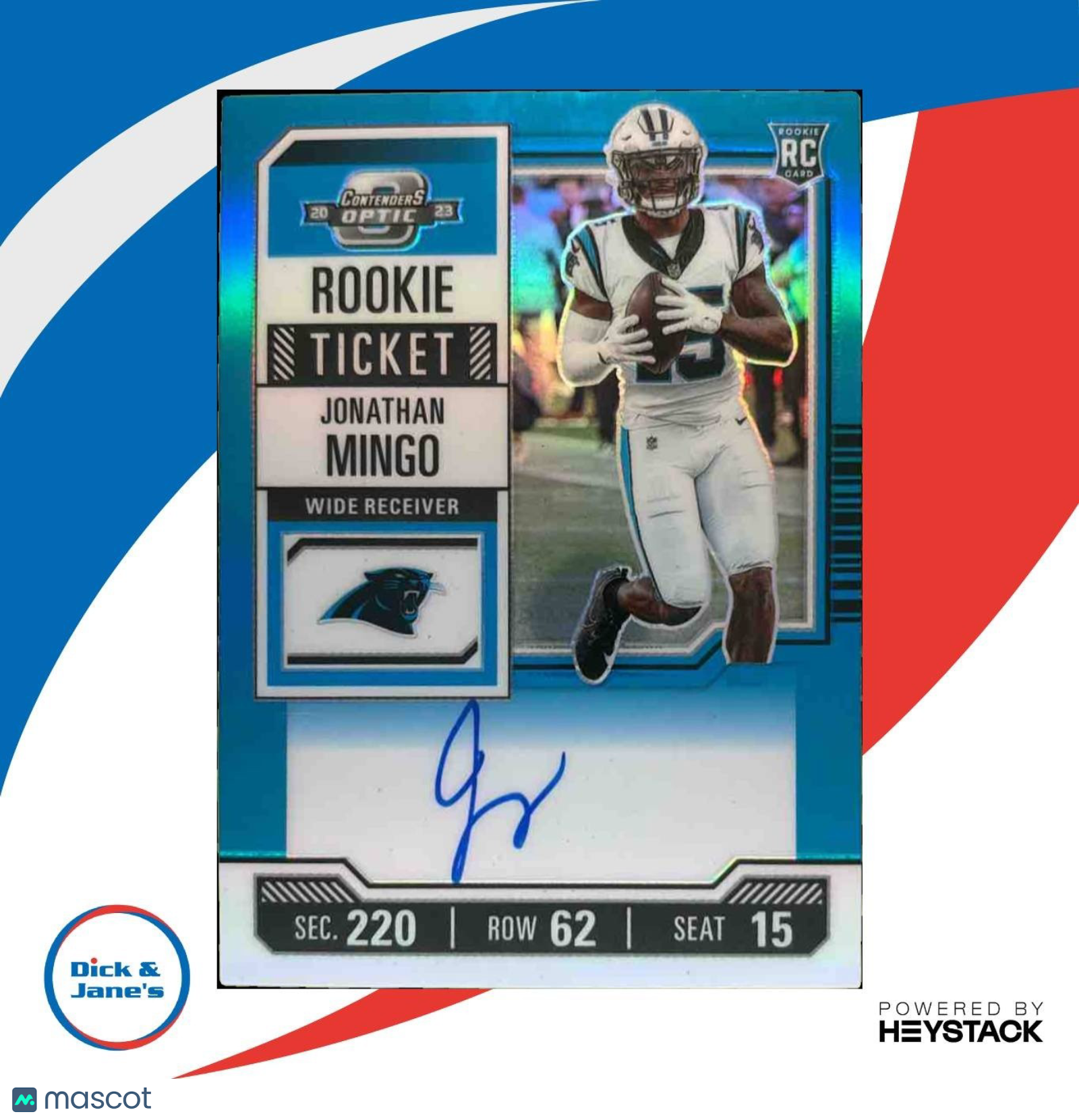 2023 Contenders Optic Jonathan Mingo Teal /99 #119 RPS Auto RC Carolina Panthers