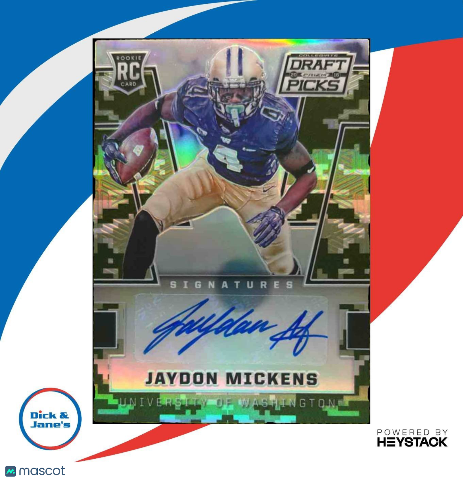 2016 Panini Prizm Collegiate Jaydon Mickens Auto Camo /199 #185 Huskies