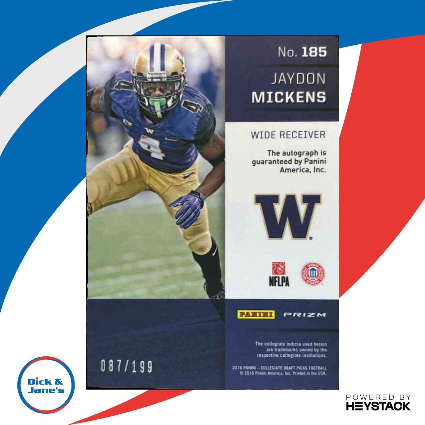 2016 Panini Prizm Collegiate Jaydon Mickens Auto Camo /199 #185 Huskies