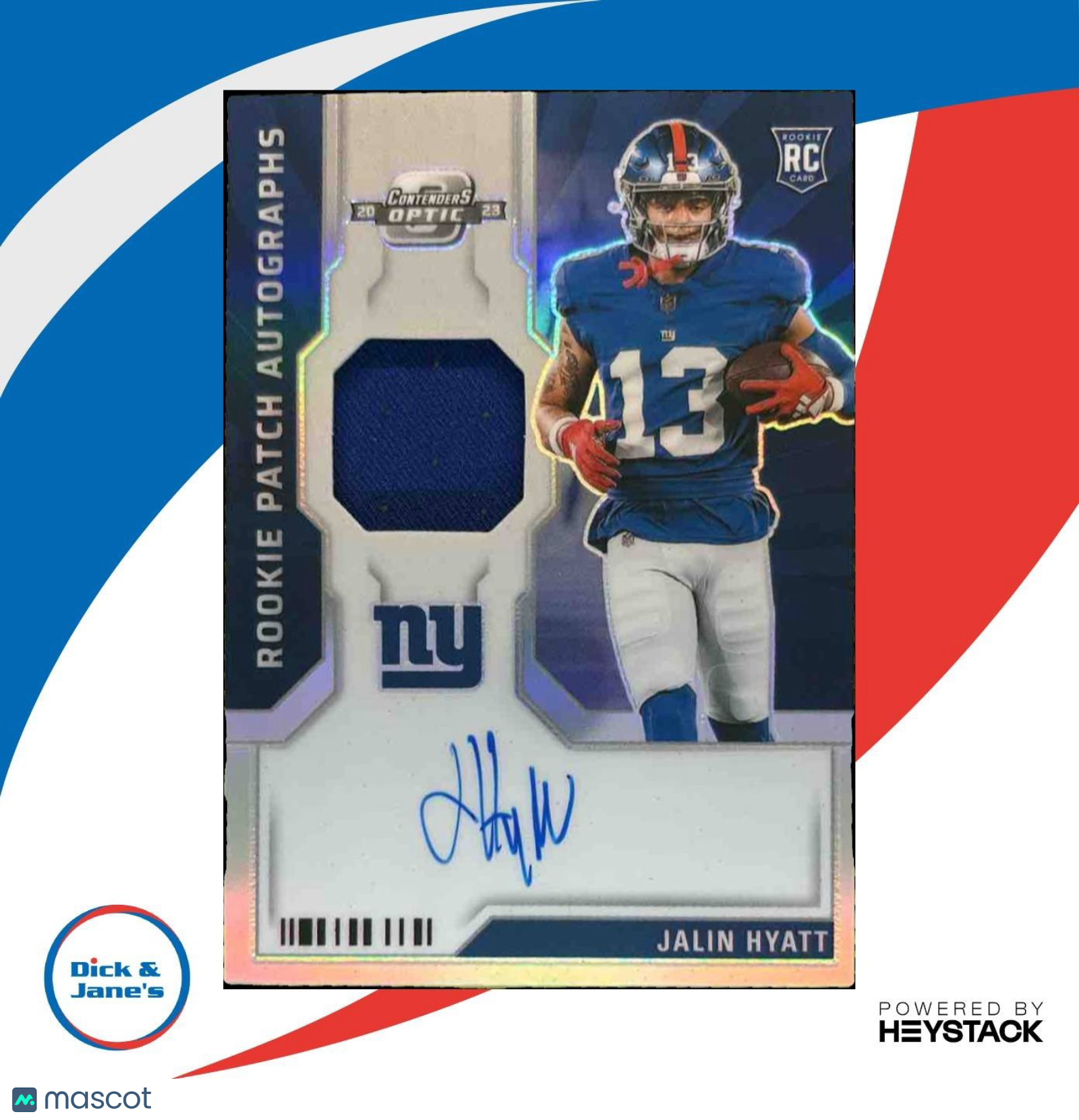 2023 Contenders Optic Jalin Hyatt Rookie Patch Auto /75 MEM RC New York Giants