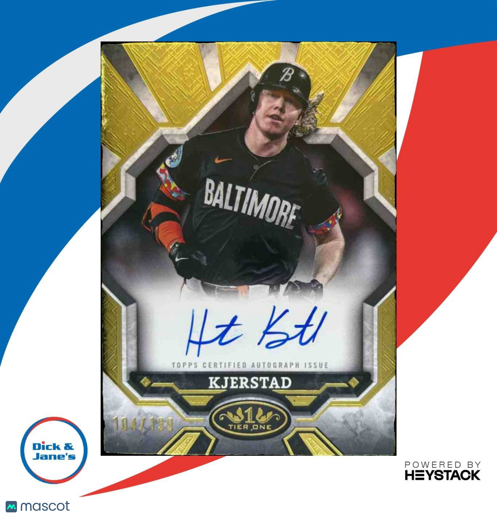 2025 Topps Tier One Heston Kjerstad Break Out Auto 104/199 Baltimore Orioles