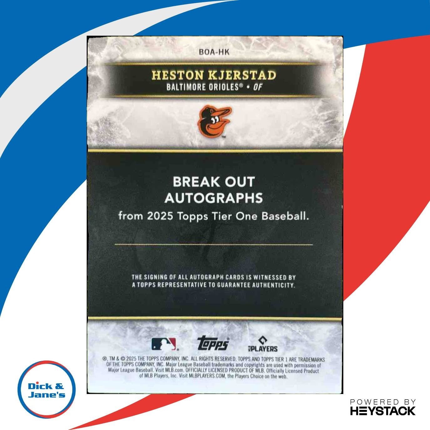 2025 Topps Tier One Heston Kjerstad Break Out Auto 104/199 Baltimore Orioles