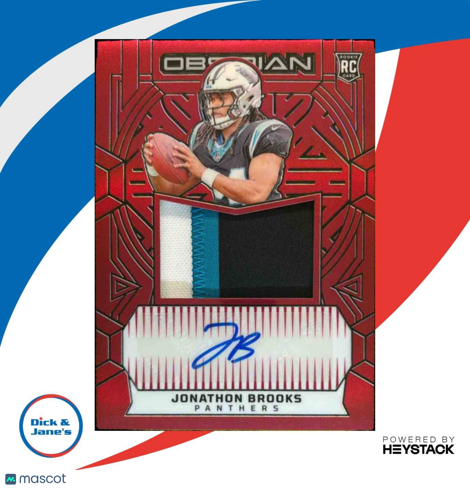 2024 Panini Obsidian Jonathon Brooks Rookie Jumbo Jersey Auto Red /75 Panthers