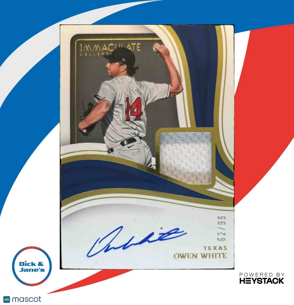 2023 Panini Immaculate Collection Owen White Material Auto /99 MEM Texas Rangers