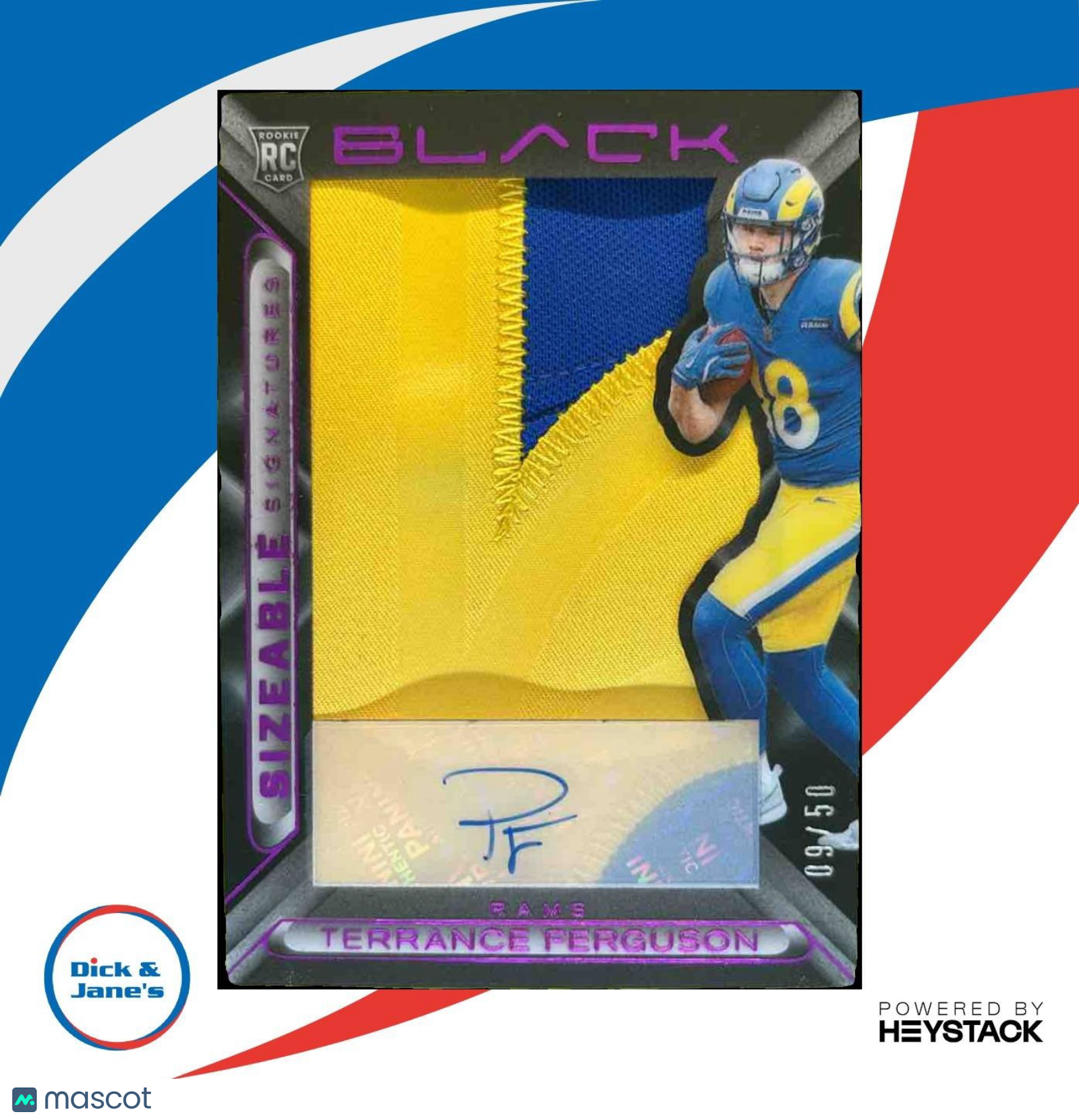 2025 Panini Black Terrance Ferguson Auto Patch Jumbo LETTER /50 RC Rams