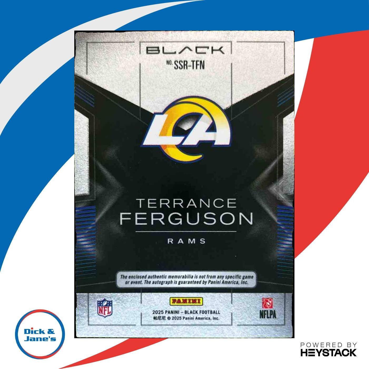 2025 Panini Black Terrance Ferguson Auto Patch Jumbo LETTER /50 RC Rams
