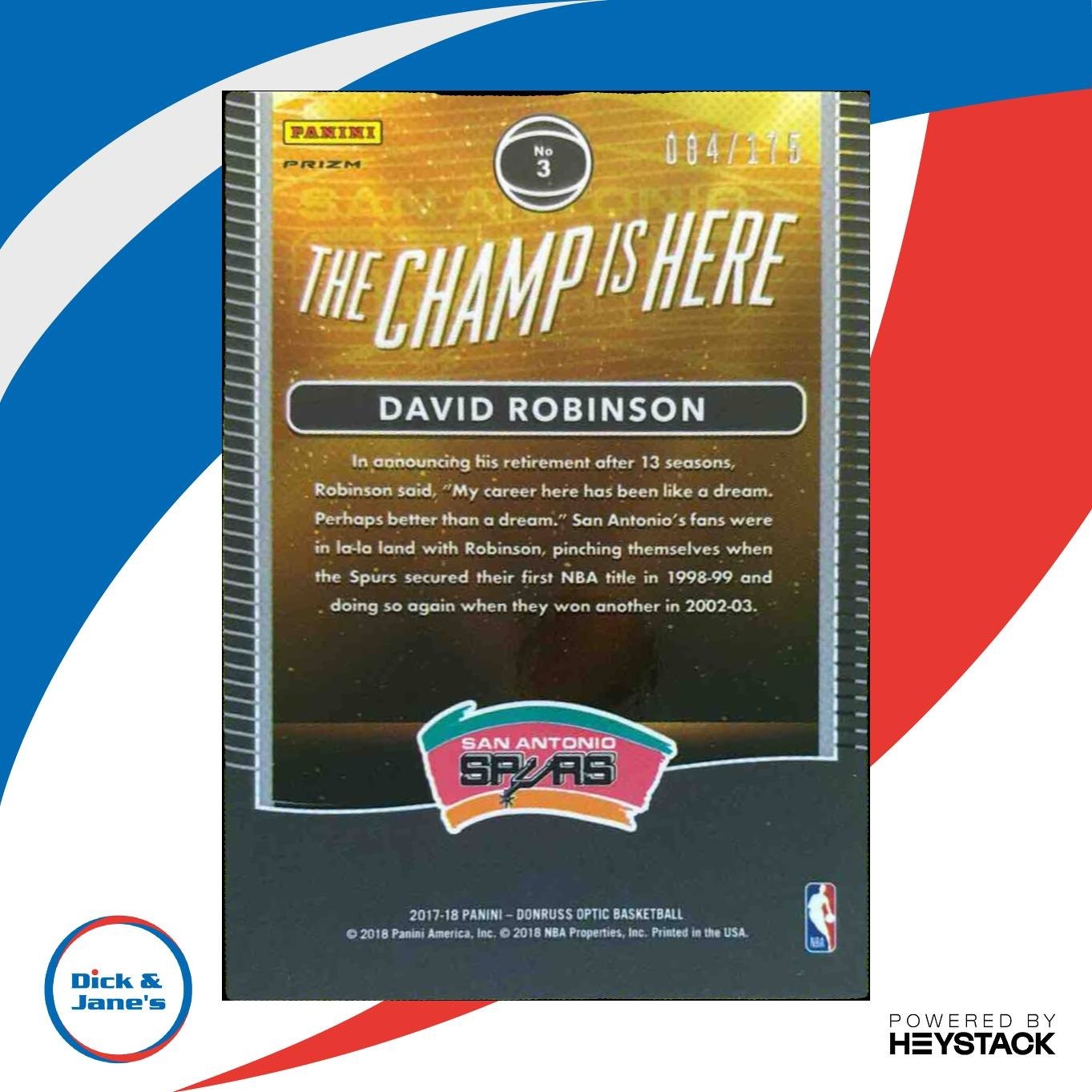 2017-18 Donruss Optic David Robinson The Champ is Here Lime Green /175 Spurs