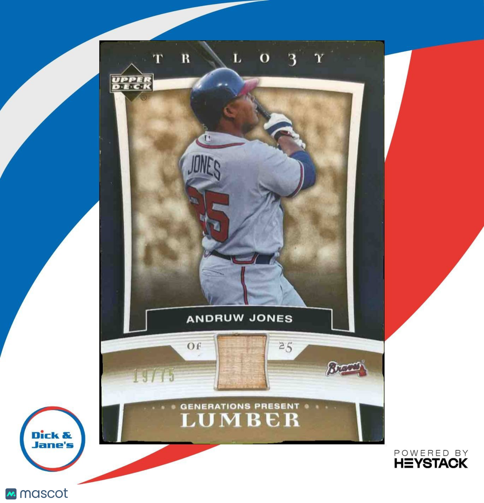 2005 Upper Deck Trilogy Andruw Jones Generations Present Lumber Gold /75 Braves