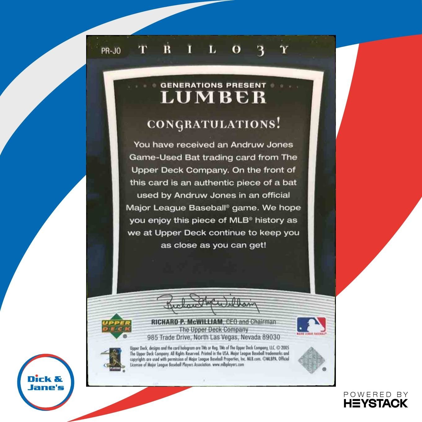 2005 Upper Deck Trilogy Andruw Jones Generations Present Lumber Gold /75 Braves