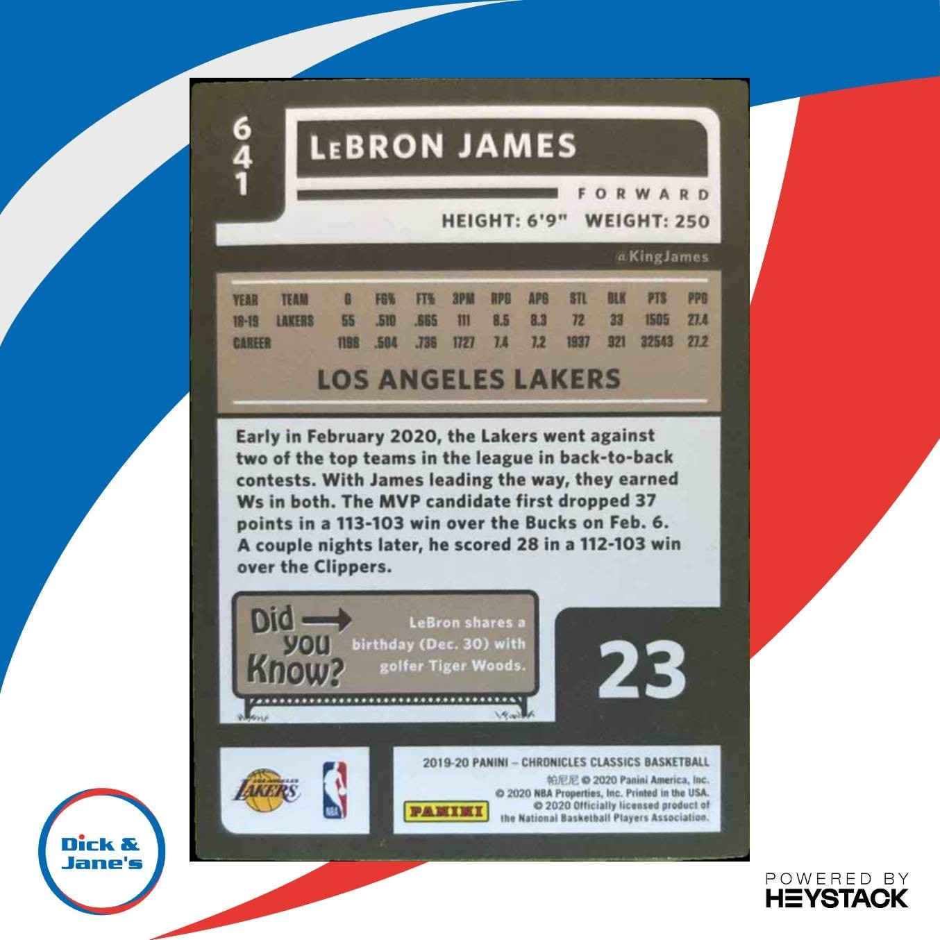 2019-20 Panini Chronicles LeBron James #641 Classics Los Angeles Lakers