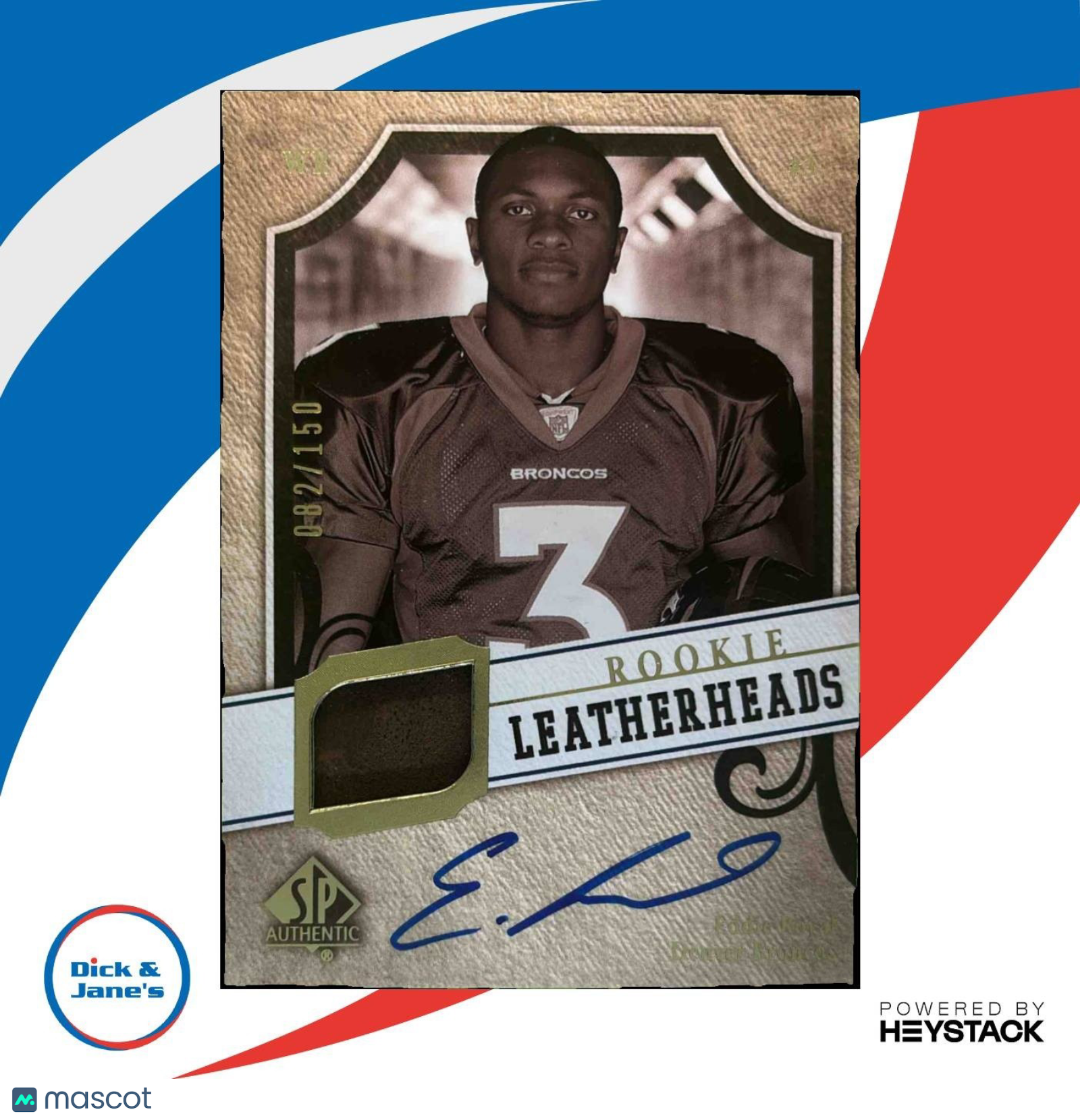 2008 SP Authentic Eddie Royal Rookie Leatherheads Auto /150 RC Denver Broncos