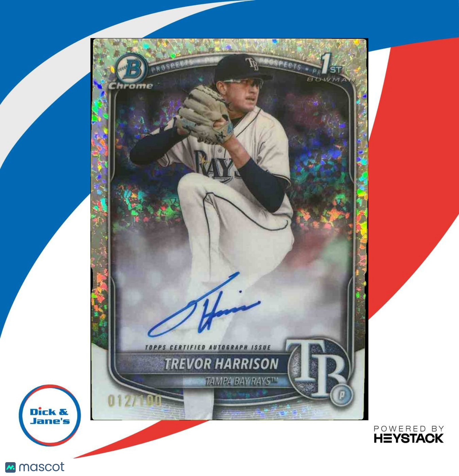 2025 Bowman Chrome Trevor Harrison Auto Mini Diamonds /100 1st Prospect Rays
