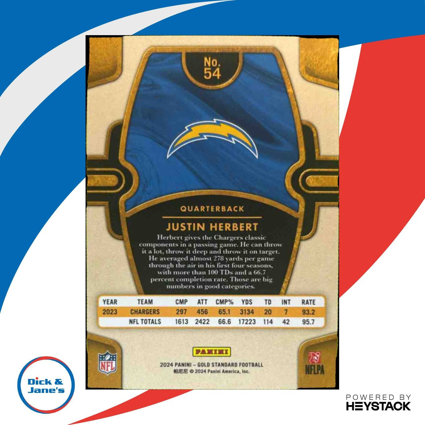 2024 Panini Gold Standard Justin Herbert White 6/65 #54 Los Angeles Chargers