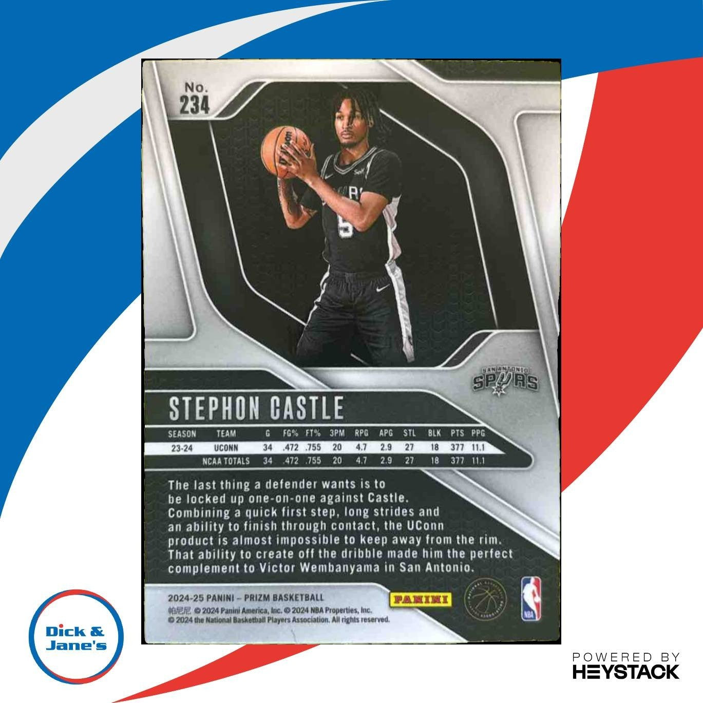 2024-25 Panini Prizm Stephon Castle #234 RC San Antonio Spurs
