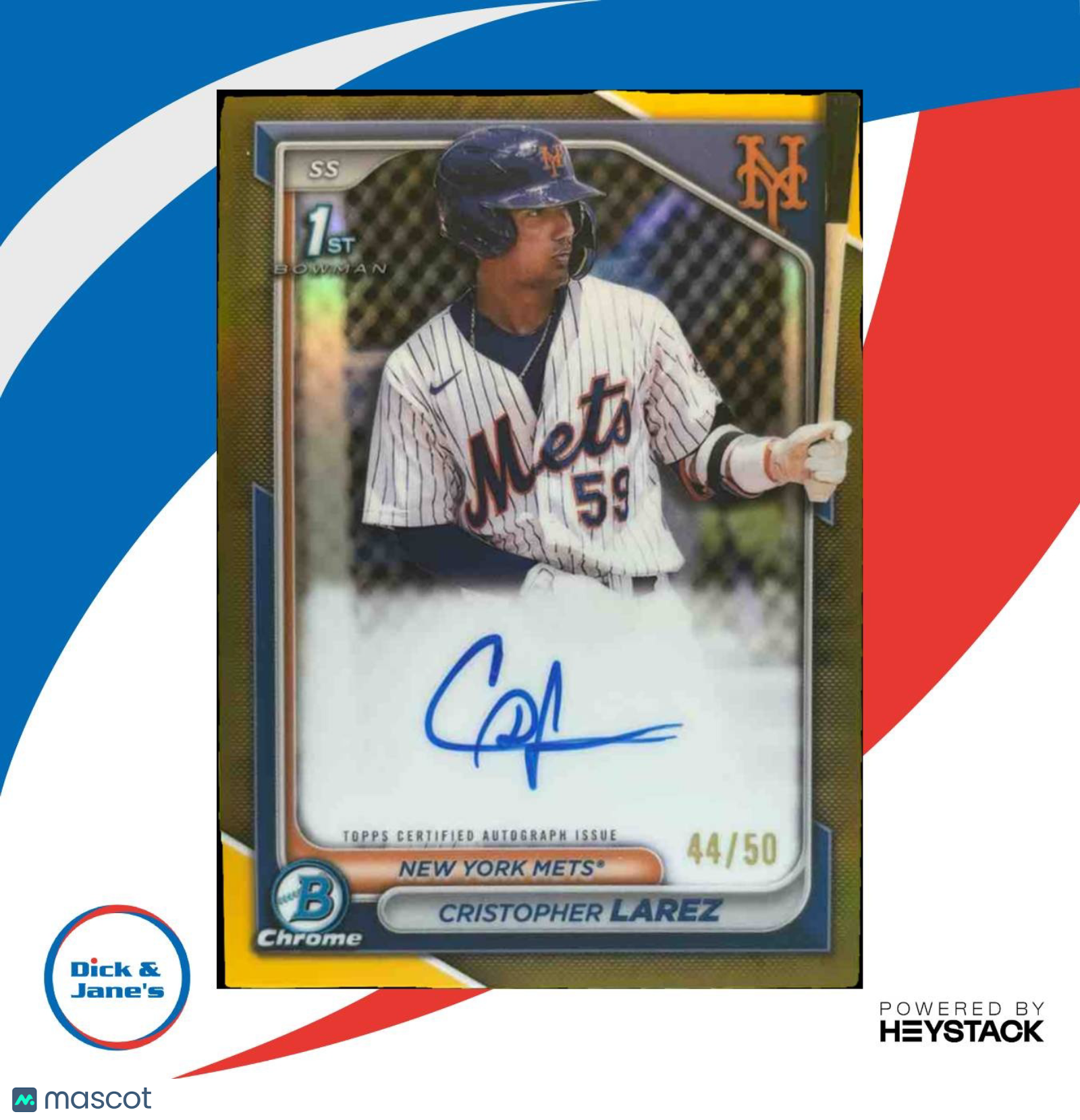 2024 Bowman Chrome Cristopher Larez Auto Gold Shimmer /50 1st Prospect Mets