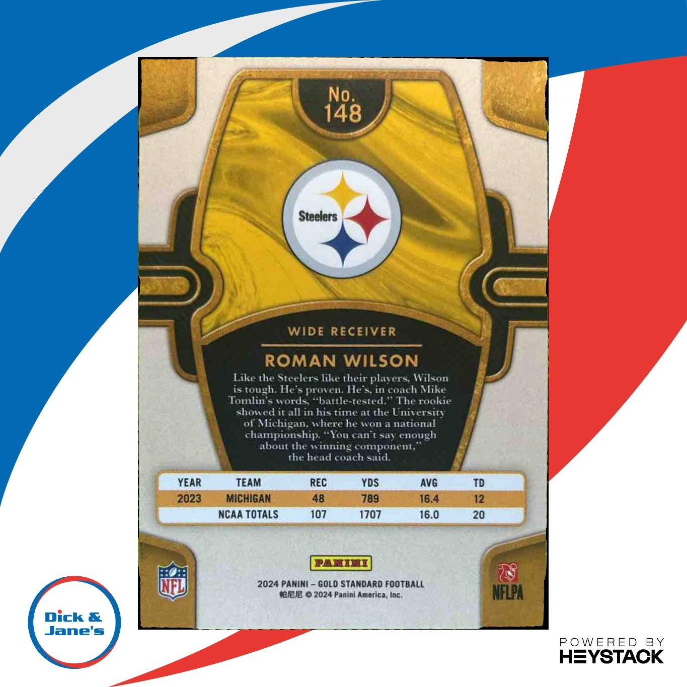 2024 Panini Gold Standard Roman Wilson 42/99 #148 RC Pittsburgh Steelers