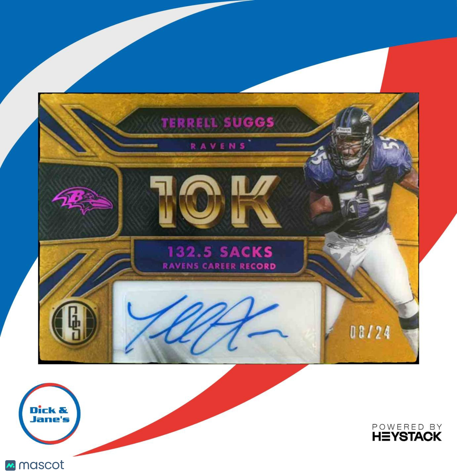 2024 Panini Gold Standard Terrell Suggs 10K Auto Rose 8/24 Baltimore Ravens