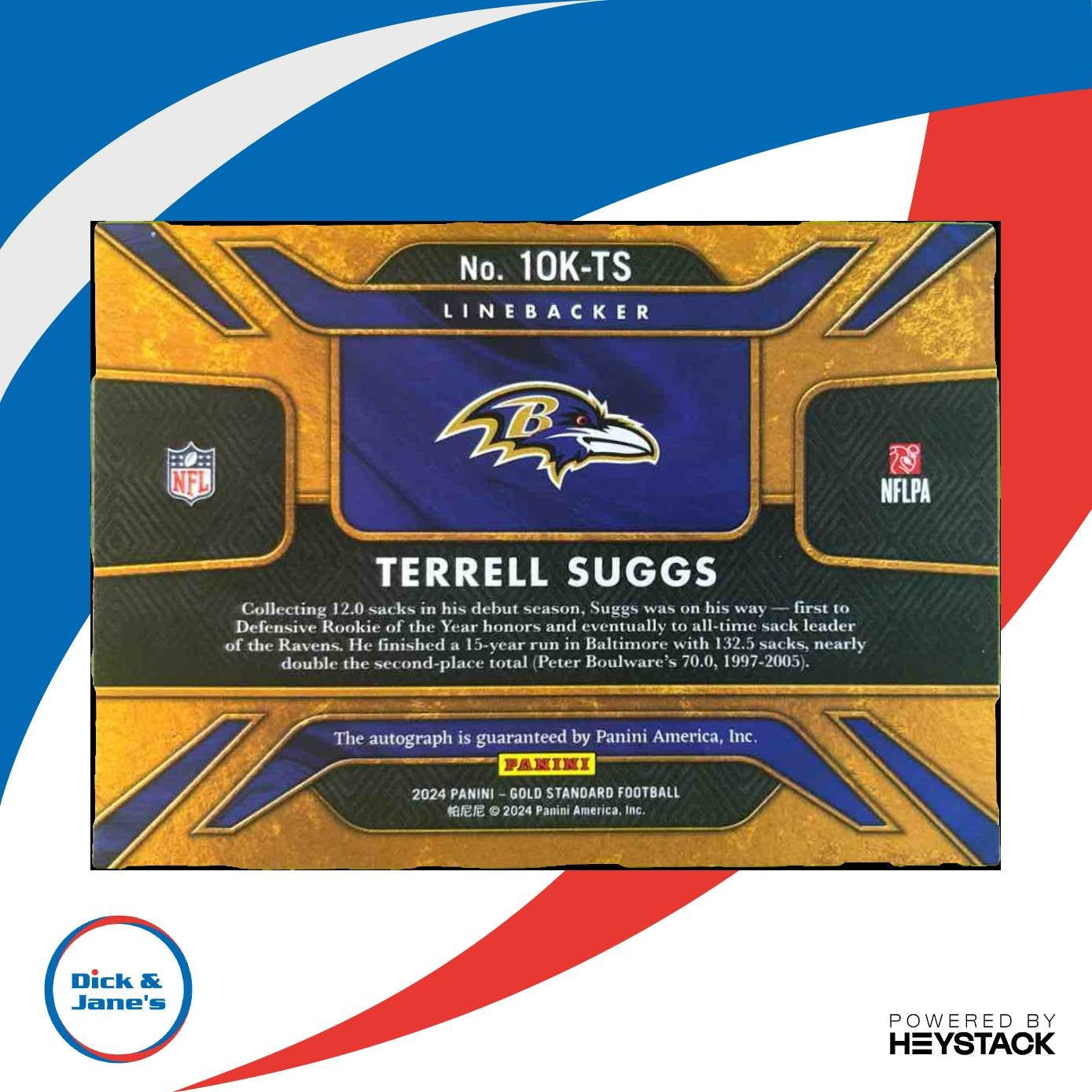 2024 Panini Gold Standard Terrell Suggs 10K Auto Rose 8/24 Baltimore Ravens