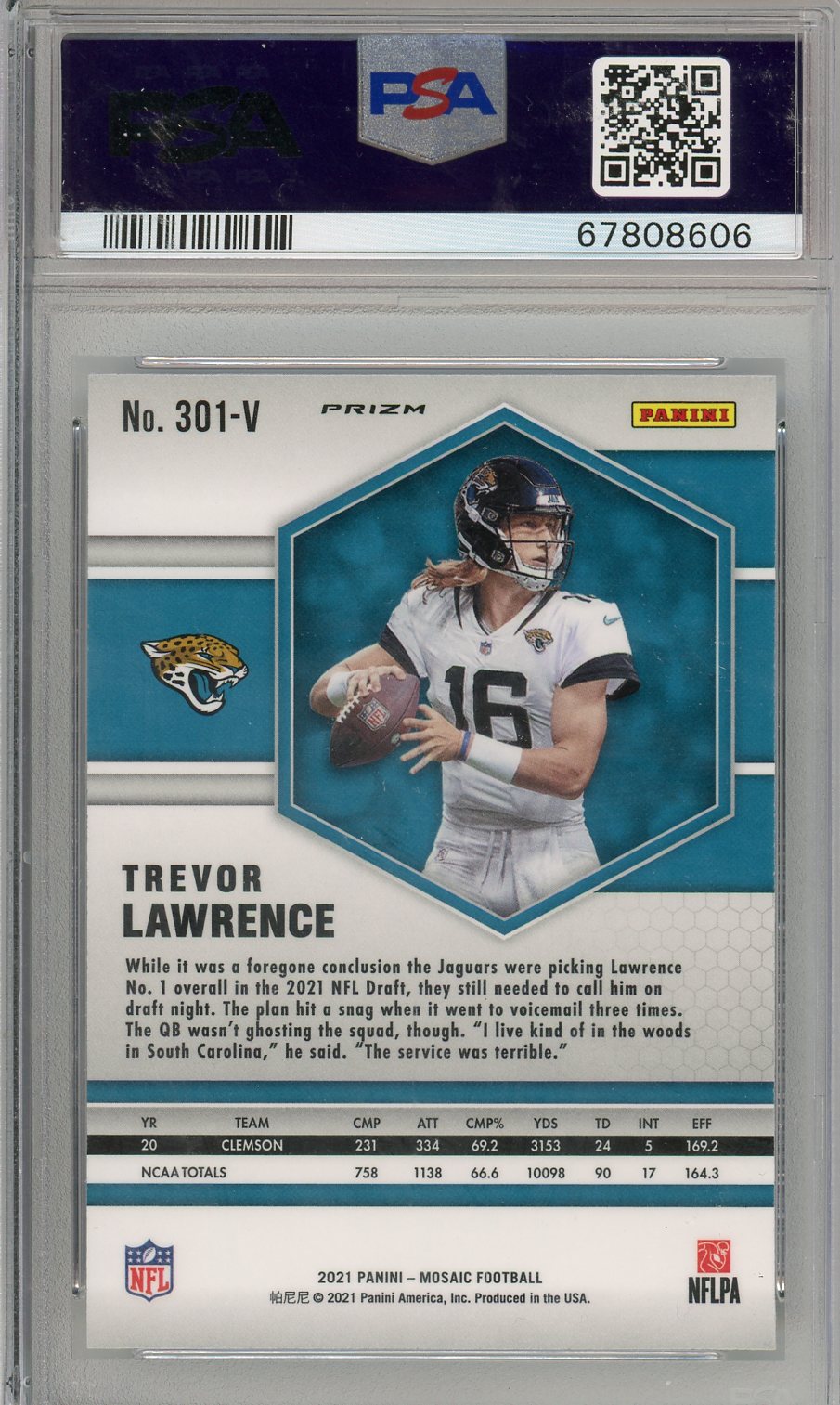 2021 Mosaic Trevor Lawrence Var No Huddle Silver Rookie #301V PSA 9 Jaguars