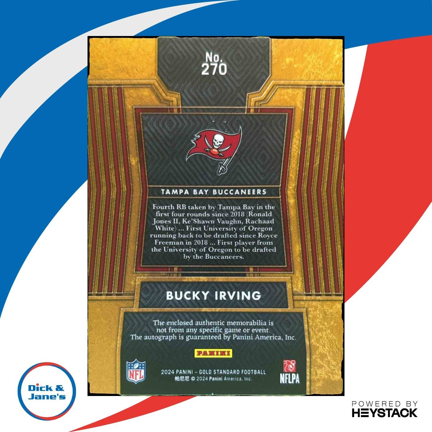 2024 Panini Gold Standard Bucky Irving Patch Auto GOLD /10 MEM RC Buccaneers