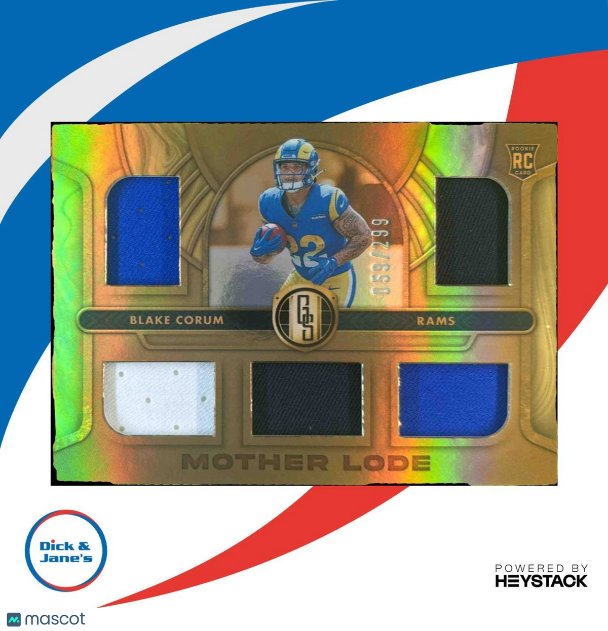 2024 Panini Gold Standard Blake Corum Mother Lode FIVE PATCH /299 MEM RC Rams