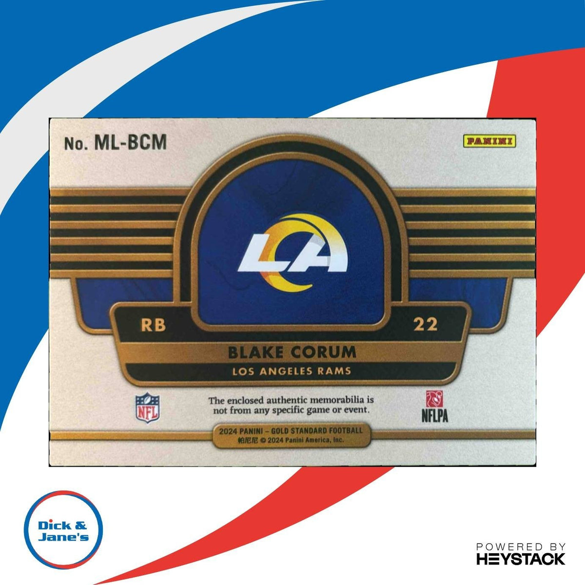 2024 Panini Gold Standard Blake Corum Mother Lode FIVE PATCH /299 MEM RC Rams