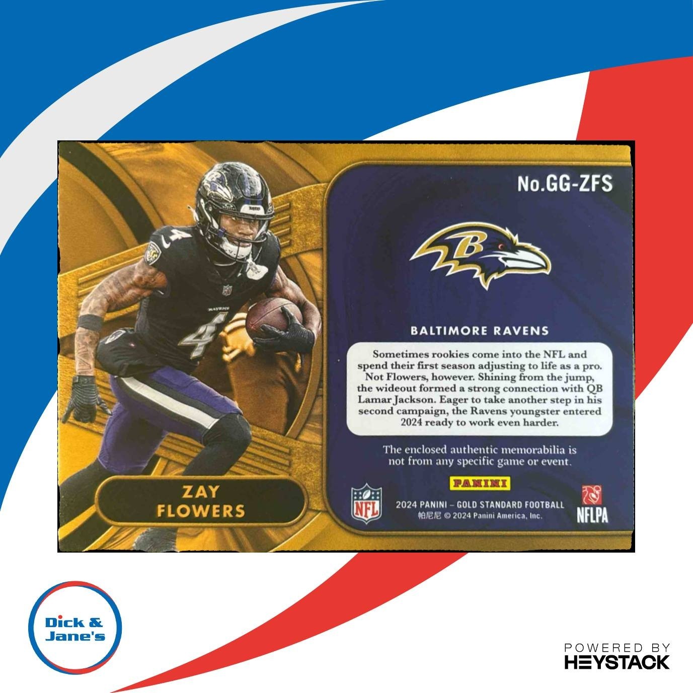 2024 Panini Gold Standard Zay Flowers Gold Gear /299 MEM Baltimore Ravens