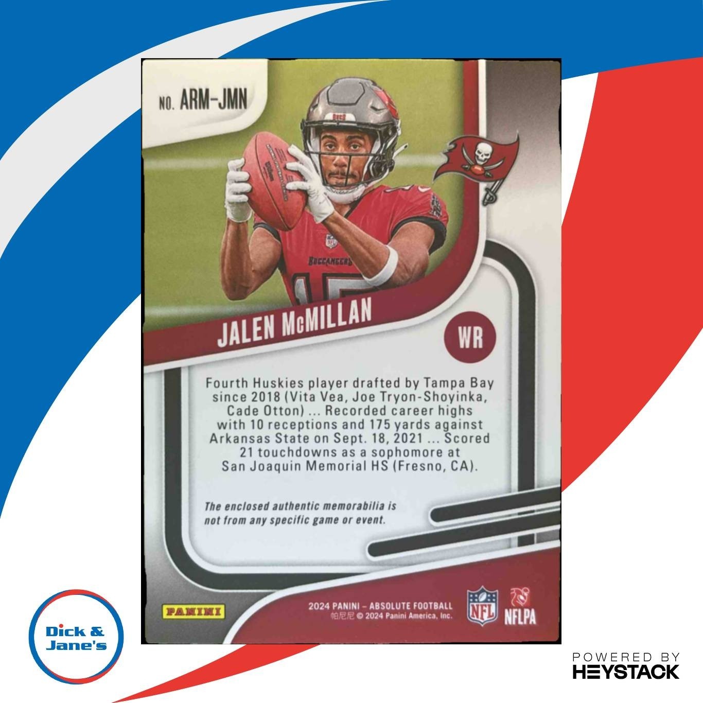 2024 Panini Absolute Jalen McMillan Rookie Materials MEM RC Tampa Bay Buccaneers